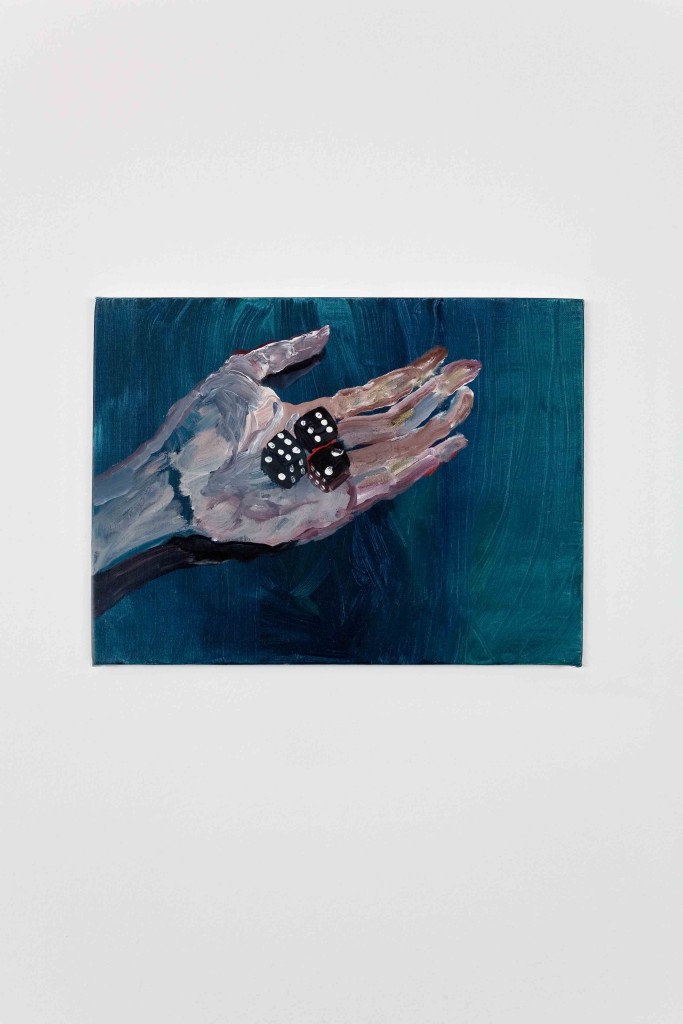 Eva Raeder hand with dice, 2007, 30x40cm, mixed media on canvas Kopie