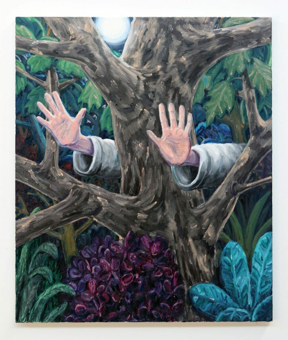 Willem Weismann, treehugger (dark), 90 x 85 cm, oil on linen, 2020