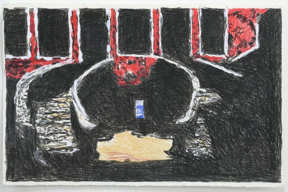 Hans Broek, Het slavenhuis (2020), tekening op papier, 66 x 101,5 cm